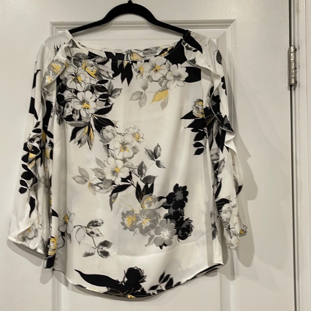 WHBM Boat Neck Ruffled Sleeve Blouse.